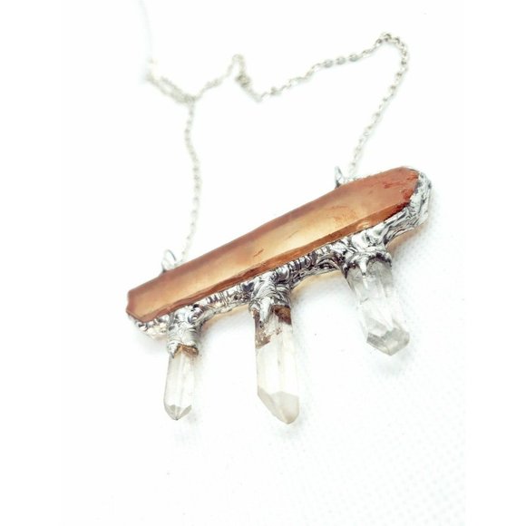 Tangerine quartz statement necklace handmade crystal necklace - Picture 3 of 12